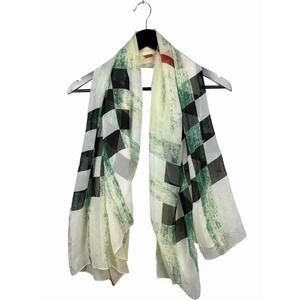 Authentic Burberry 100% Silk Scarf Green Ivory Check Print Shawl Wrap, Sz 50x52